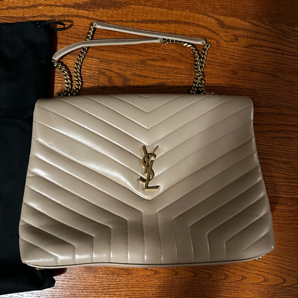 Mint condition. Large Yves Saint Laurent Lou Lou in beige with gold hardware